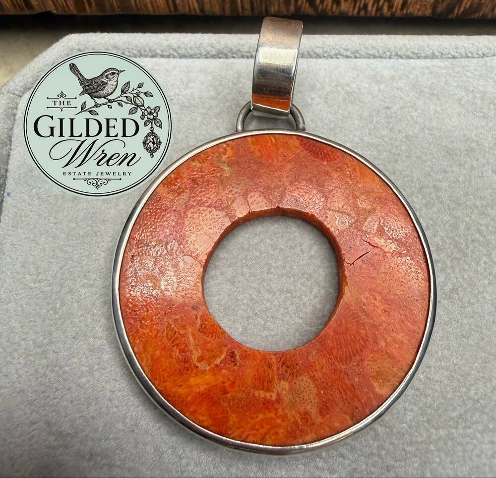 Silpada Coral Donut Pendant 925 Sterling Silver Orange Circle Statement 11.11g